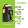 Batería Ovonic 1300mAh 6S 22.2V 100C XT60 para FPV 5"