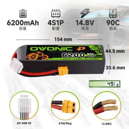 Batería Ovonic 6200mAh 4S 14.8V 90C XT60