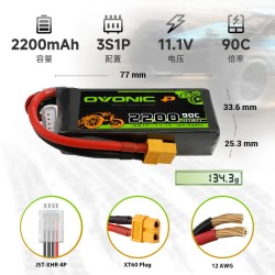 Batería Ovonic 2200mAh 3S 11.1V 90C XT60