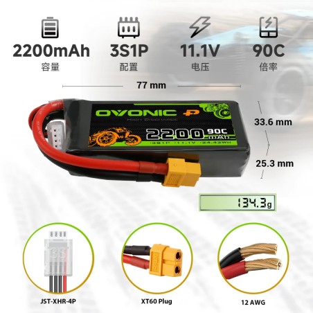 Batería Ovonic 2200mAh 3S 11.1V 90C XT60
