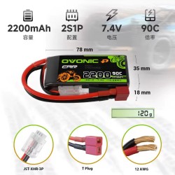 Batería Ovonic 2200mAh 2S 7.4V 90C XT60
